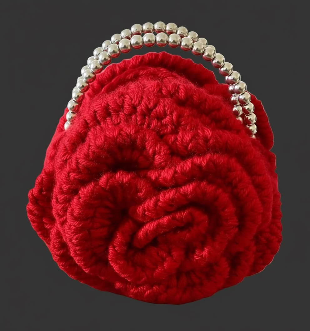 Handcrafted Red Rose Statement Bag